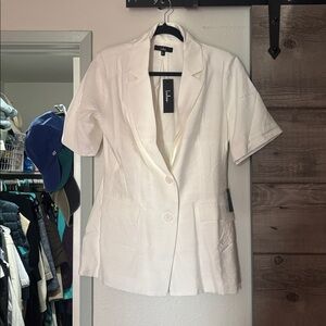 Lulus Cahira White Short Sleeve Longline Blazer - Size L